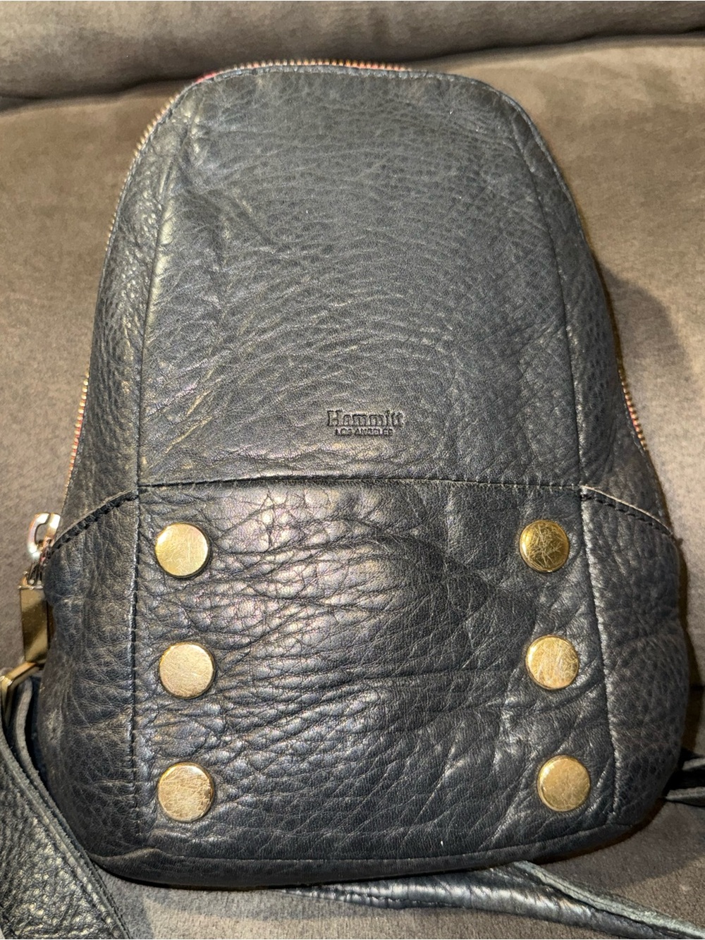 Hammitt Black Leather Small Hunter Backpack Gold Hardware and Red Trim